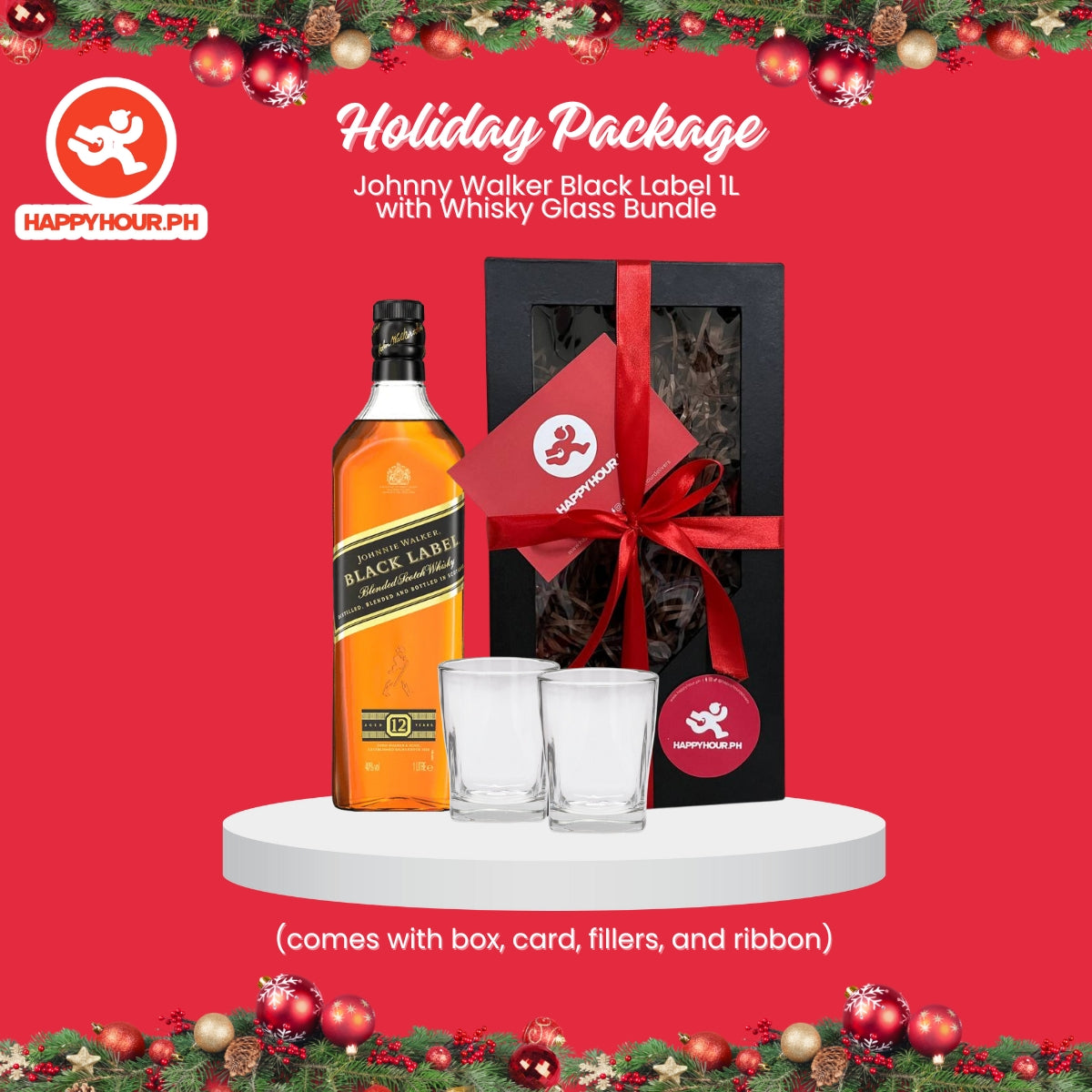 Holiday Package # 5: Johnny Walker Black Label 1L with Whisky Glass Bundle