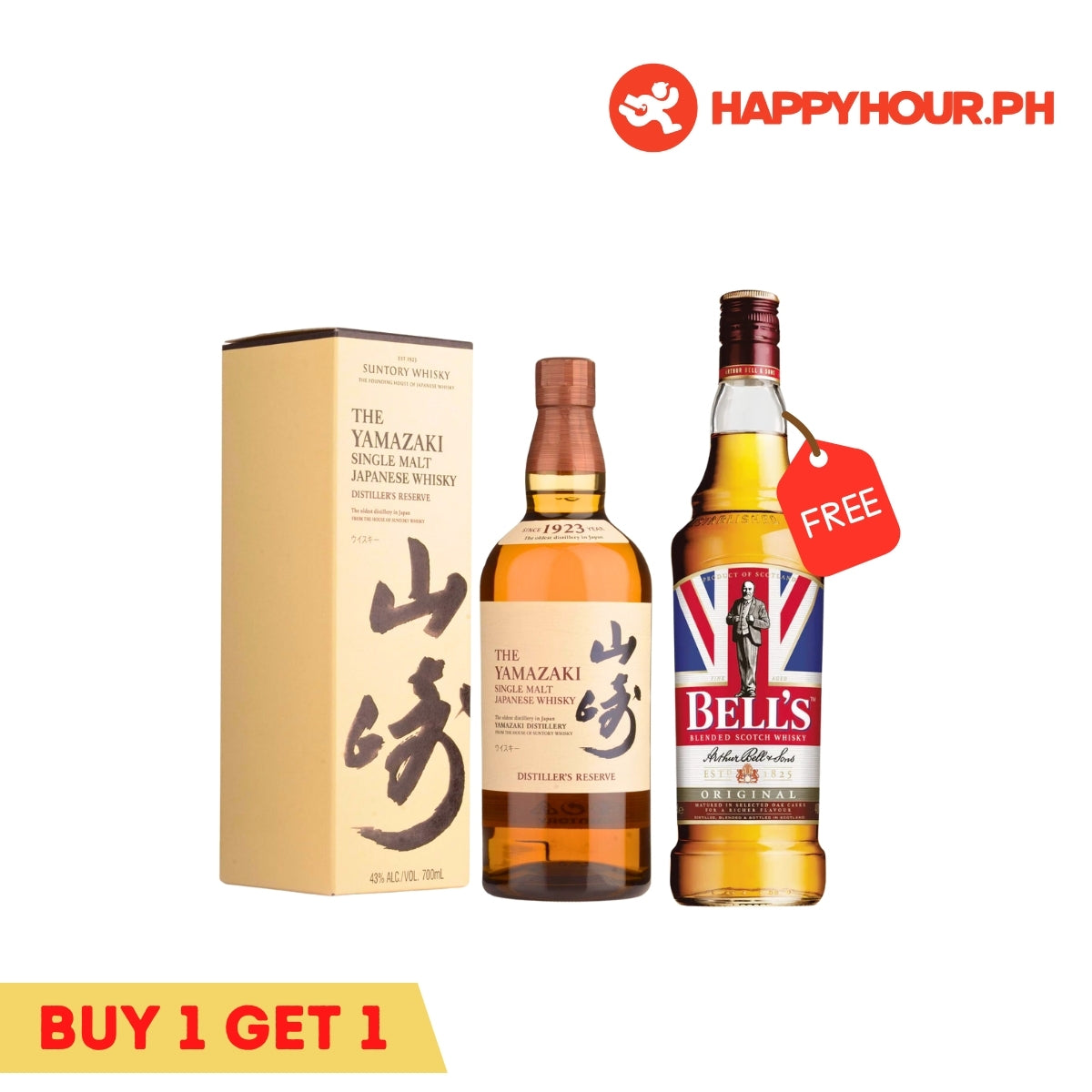 Suntory The Yamazaki Distiller's Reserve Single Malt Japanese Whisky 700ml & Bells Blended Scotch Whisky Original 700ml Bundle