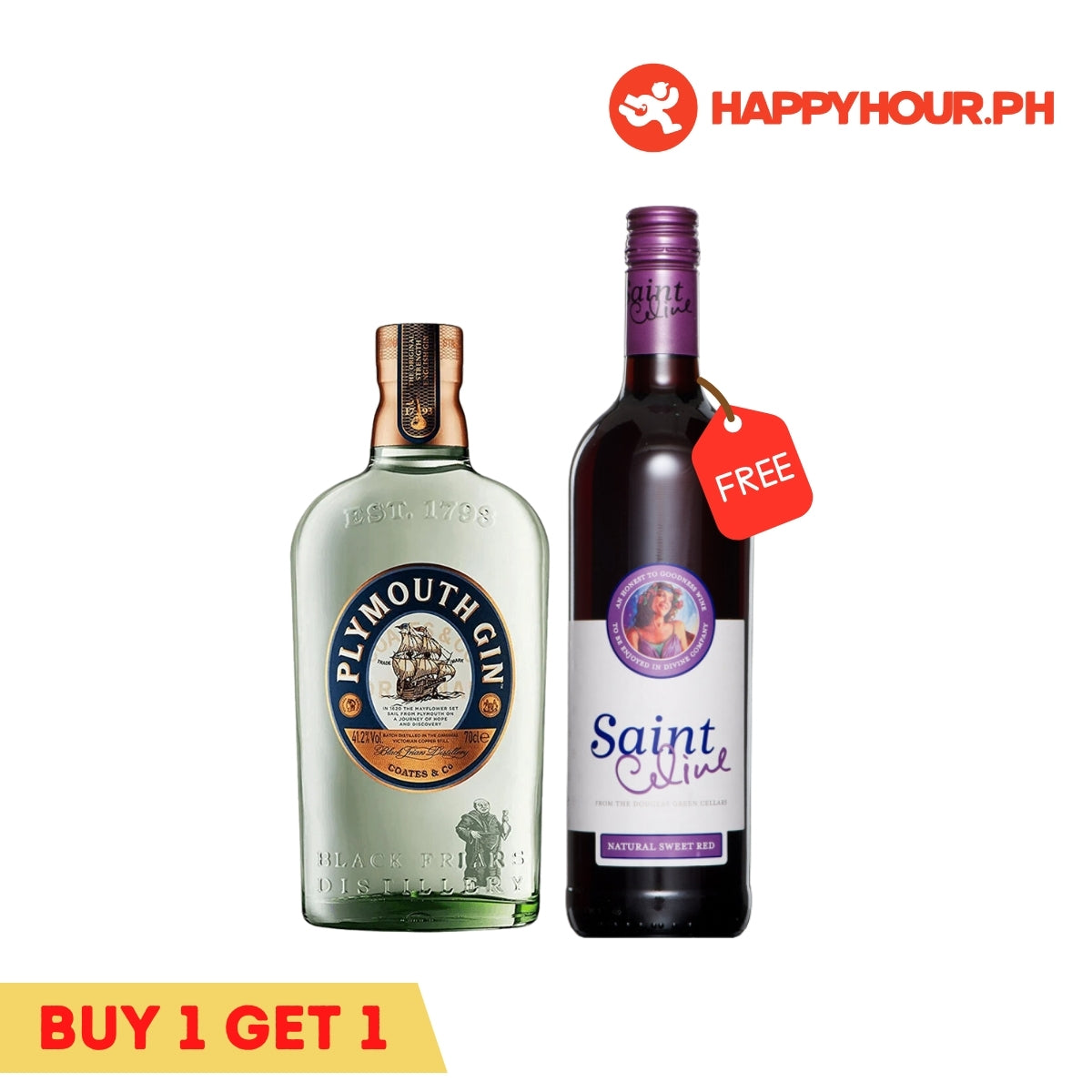 Plymouth Gin 700ml & Saint Celine Natural Sweet Red Wine 750ml Bundle