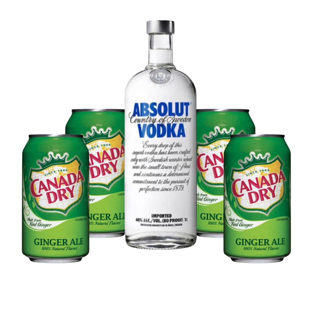 Absolut Blue Vodka 1L with Canada Dry Ginger Ale 355ml 4-pack