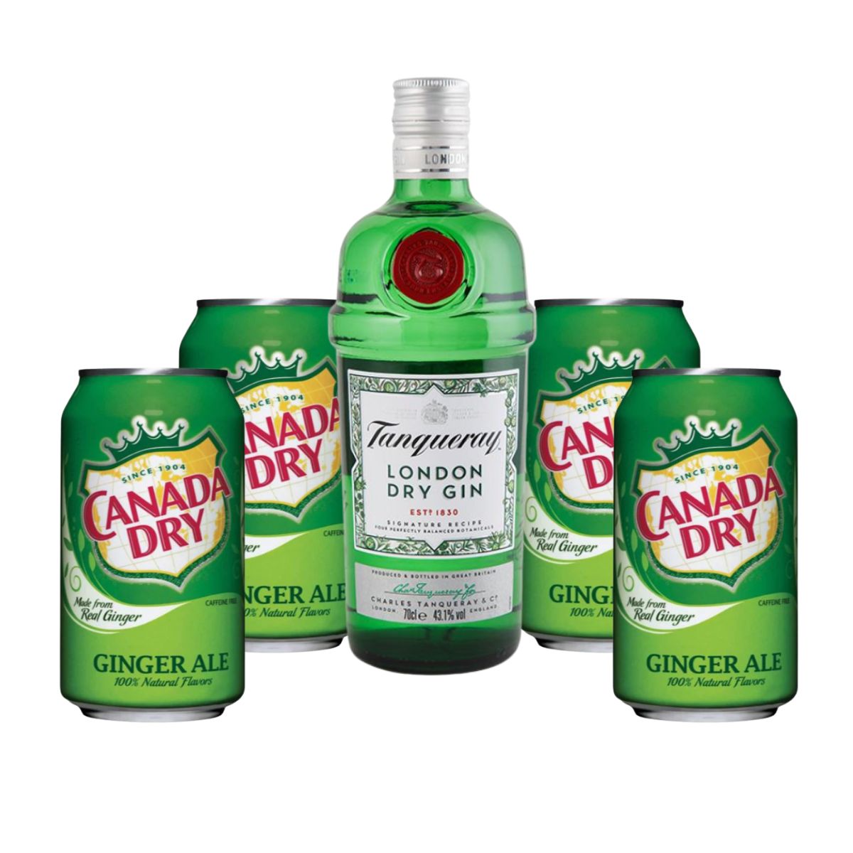Tanqueray London Dry Gin 750ml with Canada Dry Gingle Ale 355ml 4-pack