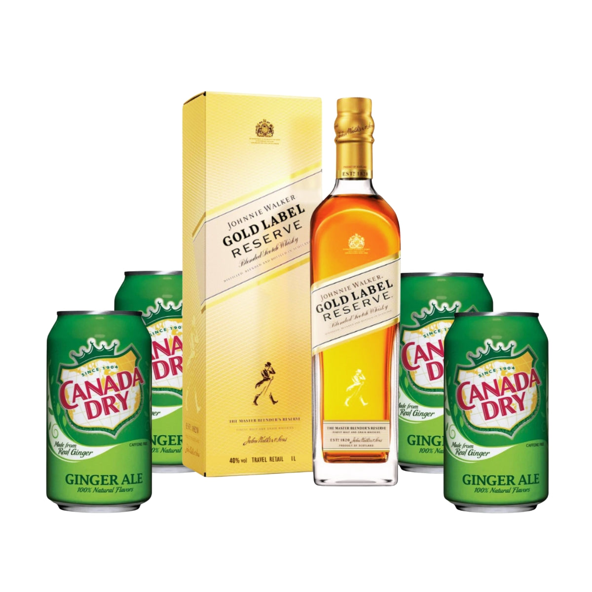Johnnie Walker Gold Label 750ml with Canada Dry Ginger Ale 355ml 4-pack