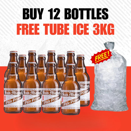 Buy 12 San Miguel Pale Pilsen 320ml Bottles, Get FREE 3kg Tube Ice