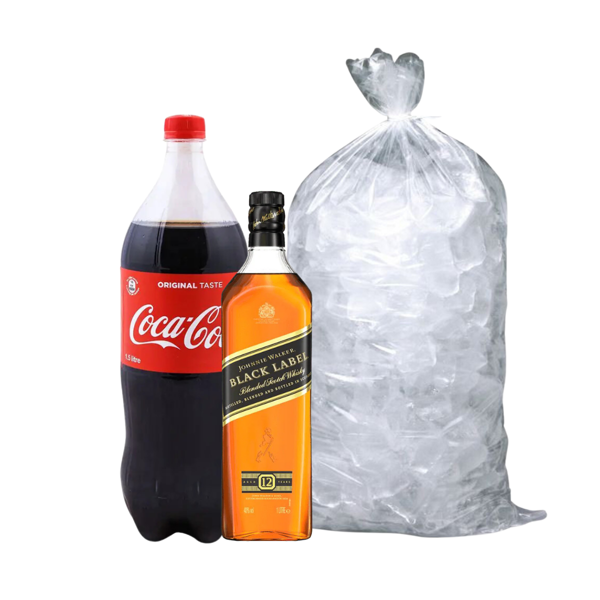 1 Johnnie Walker Black Label 1L + 1 Coke Regular 1.5L + 1 Tube Ice 3kg