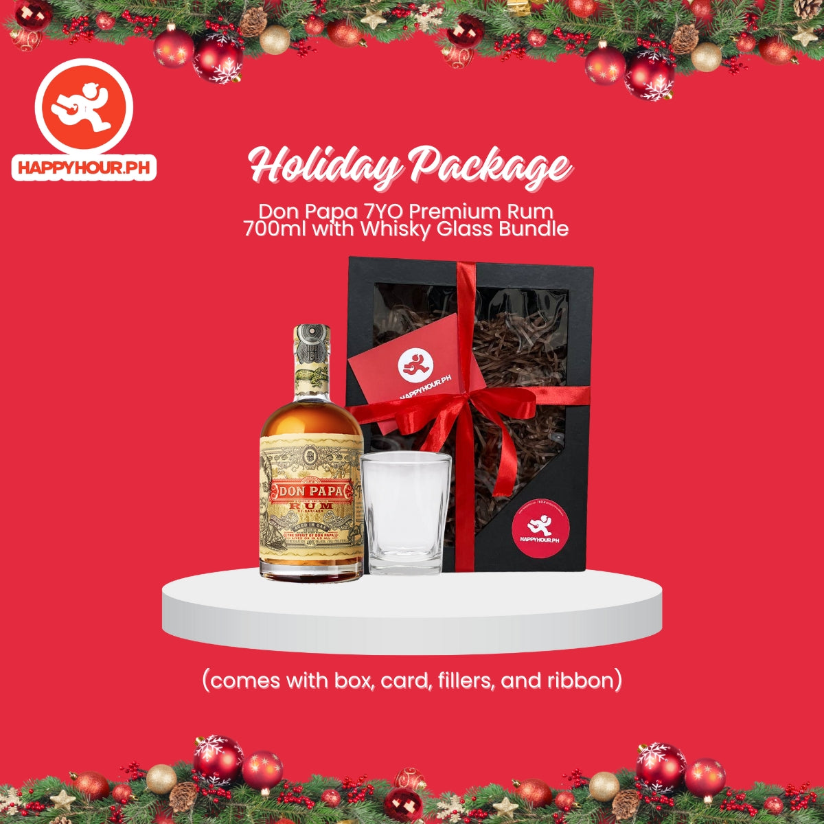 Holiday Package # 8: Don Papa 7YO Premium Rum 700ml with Whisky Glass Bundle