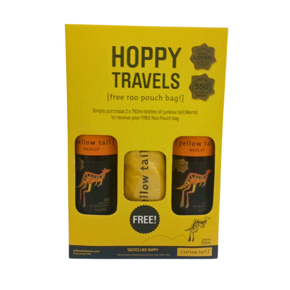 Yellow Tail Merlot 750ml 2-pack with free Roo Pouch Bag