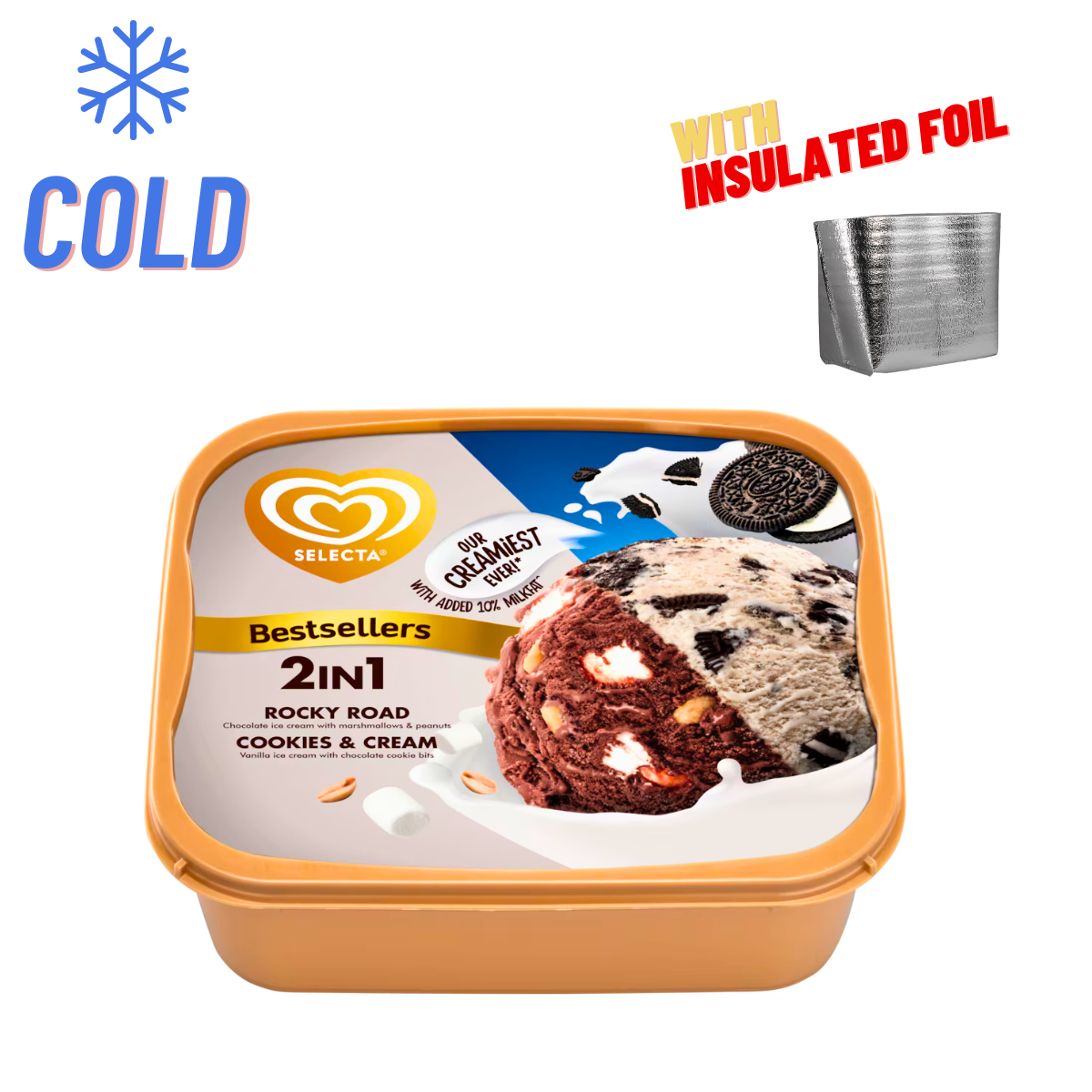 Selecta Rocky Road & Cookies and Cream Ice Cream 2L Happy Hour