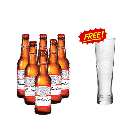 Budweiser King Of Beers Bottle 330ml 6-packwith Budweiser Glass 250ml