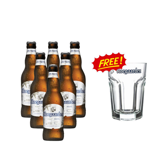 Hoegaarden White Wheat Beer Bottle 330ml 6-pack with Hoe Hex Glass 250ml