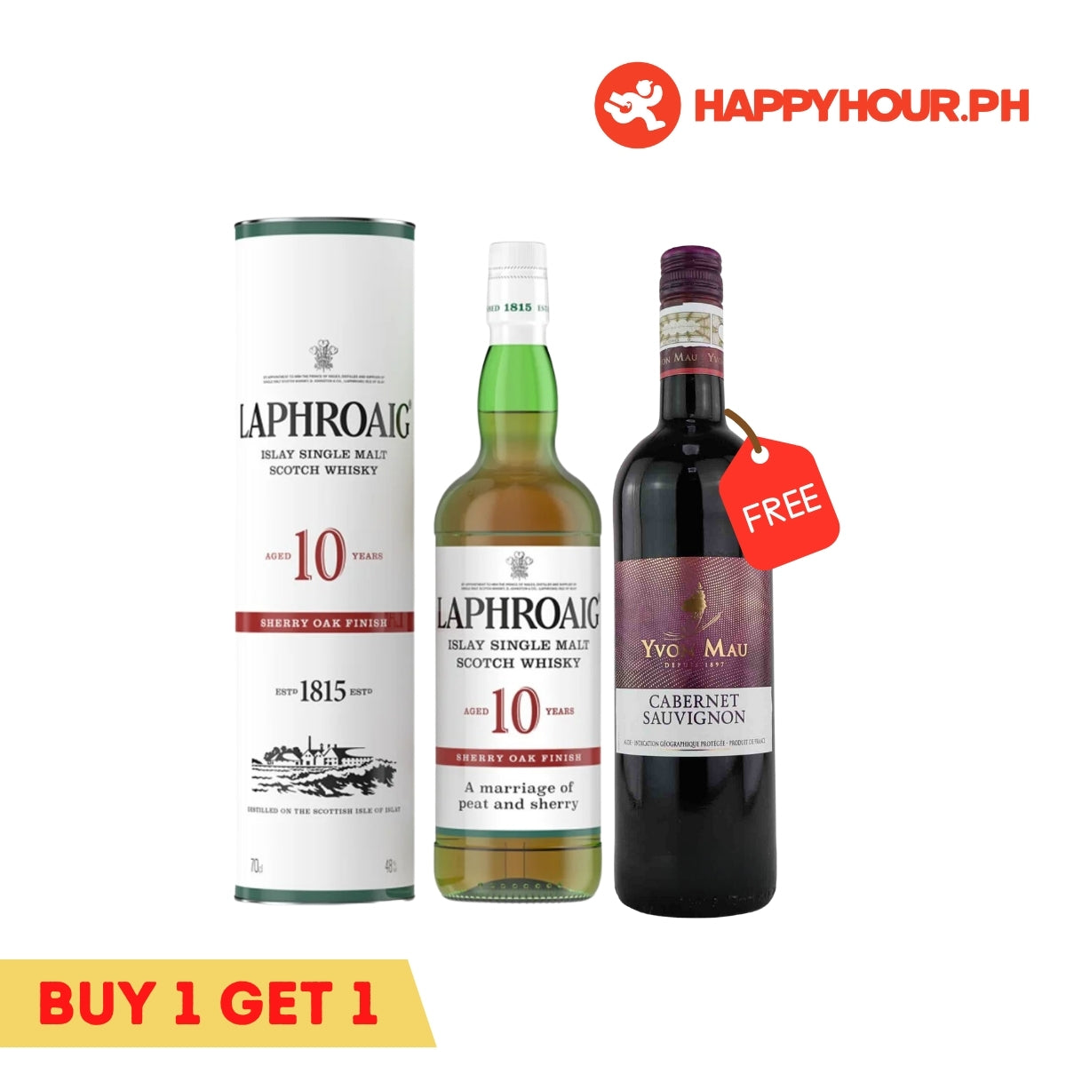 Laphroaig 10 Year Old Islay Single Malt Scotch Whisky 700ml & Yvon Mau Cabernet Sauvignon 750ml Bundle