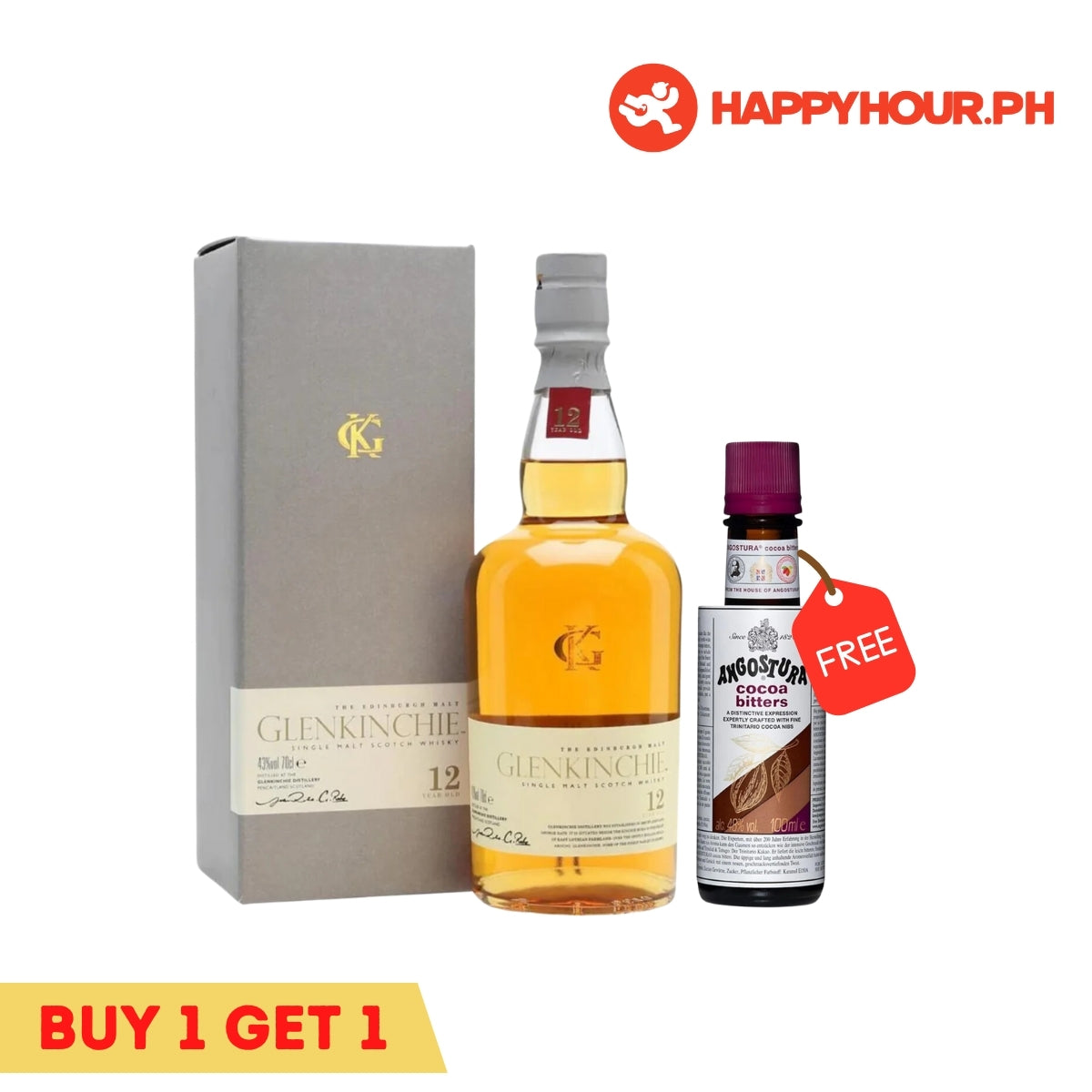 Glenkinchie Single Malt Scotch Whisky 12yrs Old 700ml & Angostura Cocoa Bitters 100ml Bundle