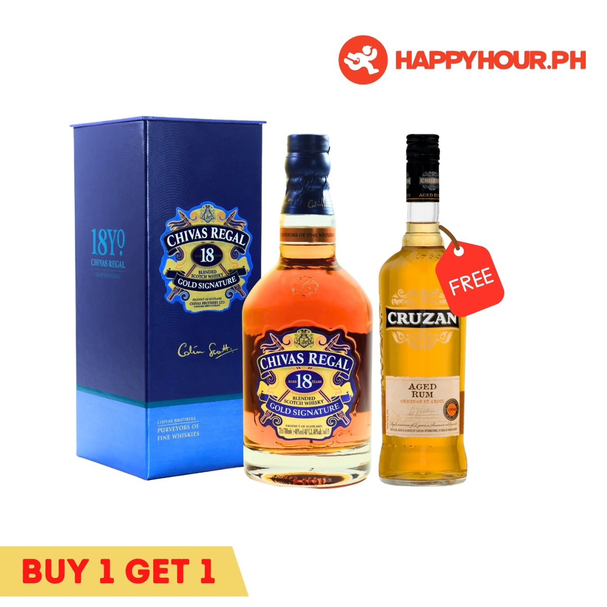 Chivas Regal 18 Year Old Blended Scotch Whisky 700ml & Cruzan Aged Dark Rum 750ml Bundle