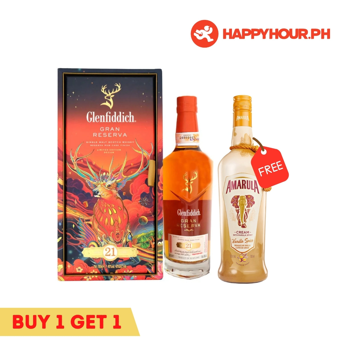 Glenfiddich 21 Year Old Gran Reserva Single Malt Scotch Whisky 700ml & Amarula Vanilla Spiced Cream Liqueur 750ml Bundle