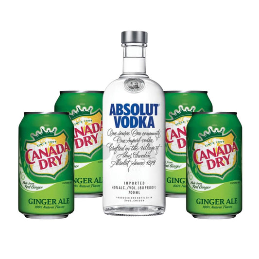 Absolut Vodka 700ml with Canada Dry Gingle Ale 355ml 4-pack