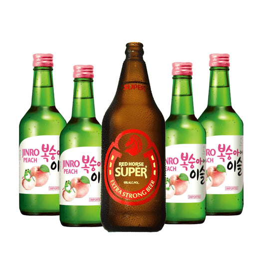 Red Horse Super Strong 1L with Jinro Peach Soju 360ml 4-pack