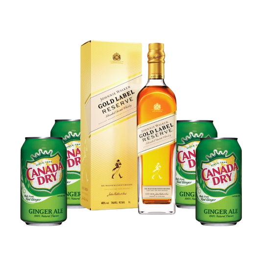 Johnnie Walker Gold Label 750ml with Canada Dry Ginger Ale 355ml 4-pack
