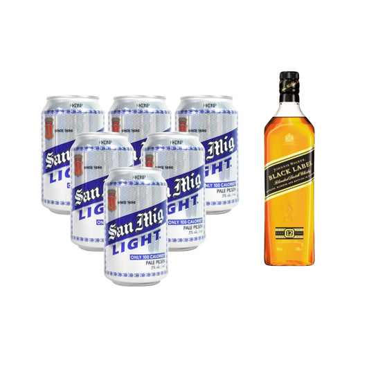 San Miguel Light in-can 330ml 6-pack with JW Black Label 700ml