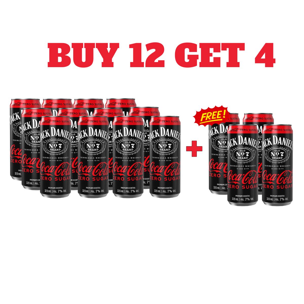 Buy 12 Get 4 Jack & Coke Zero Sugar 320ml