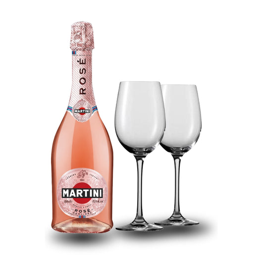 Martini Sparkling Rose Wine 750ml with Wine Glass Set