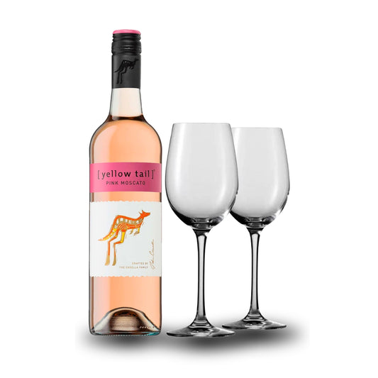 Yellow Tail Pink Moscato 750ml with Wine Glass Set