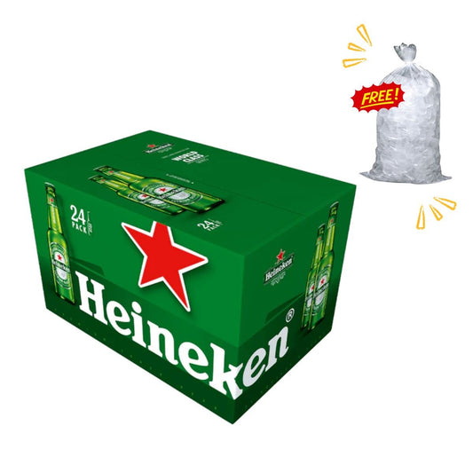 Heineken Bottle 330ml 24-pack with free Tube Ice 3kg - Happy Hour