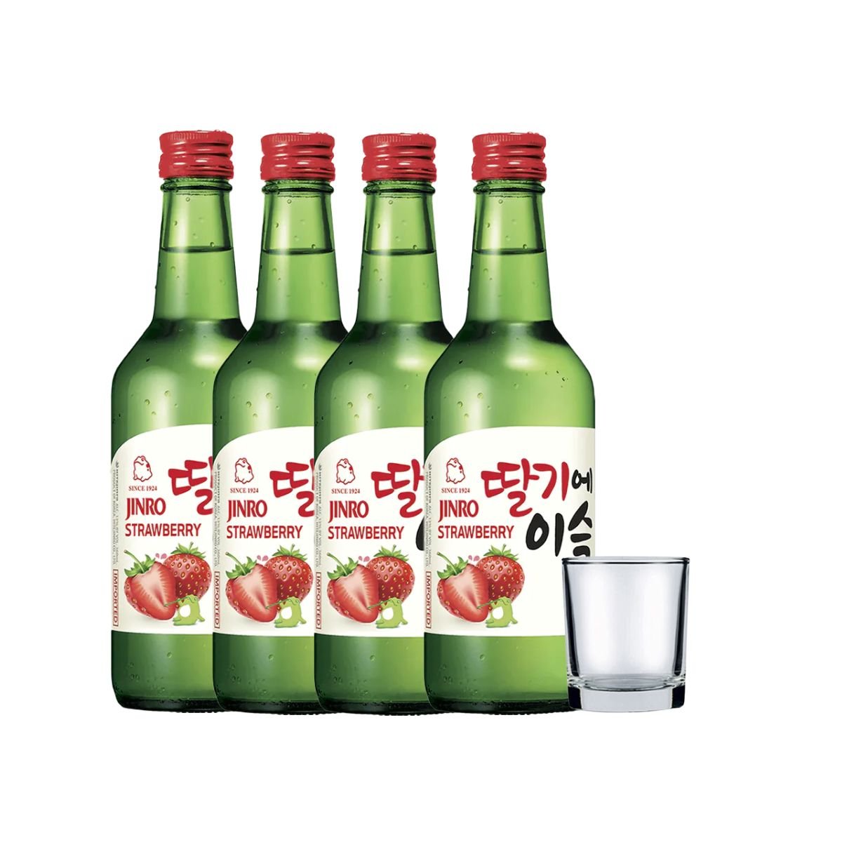 Jinro Strawberry Soju 360ml 4-pack + shot glass - Happy Hour