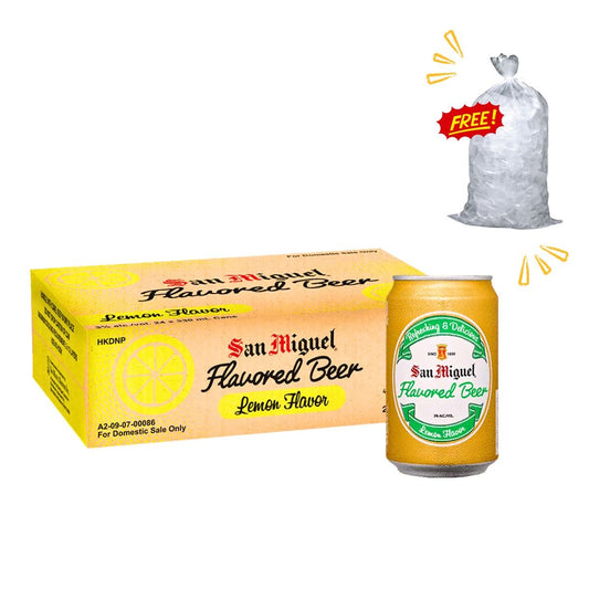 San Miguel Flavored Beer Lemon in-can 330ml 24-pack with free Tube Ice 3kg - Happy Hour