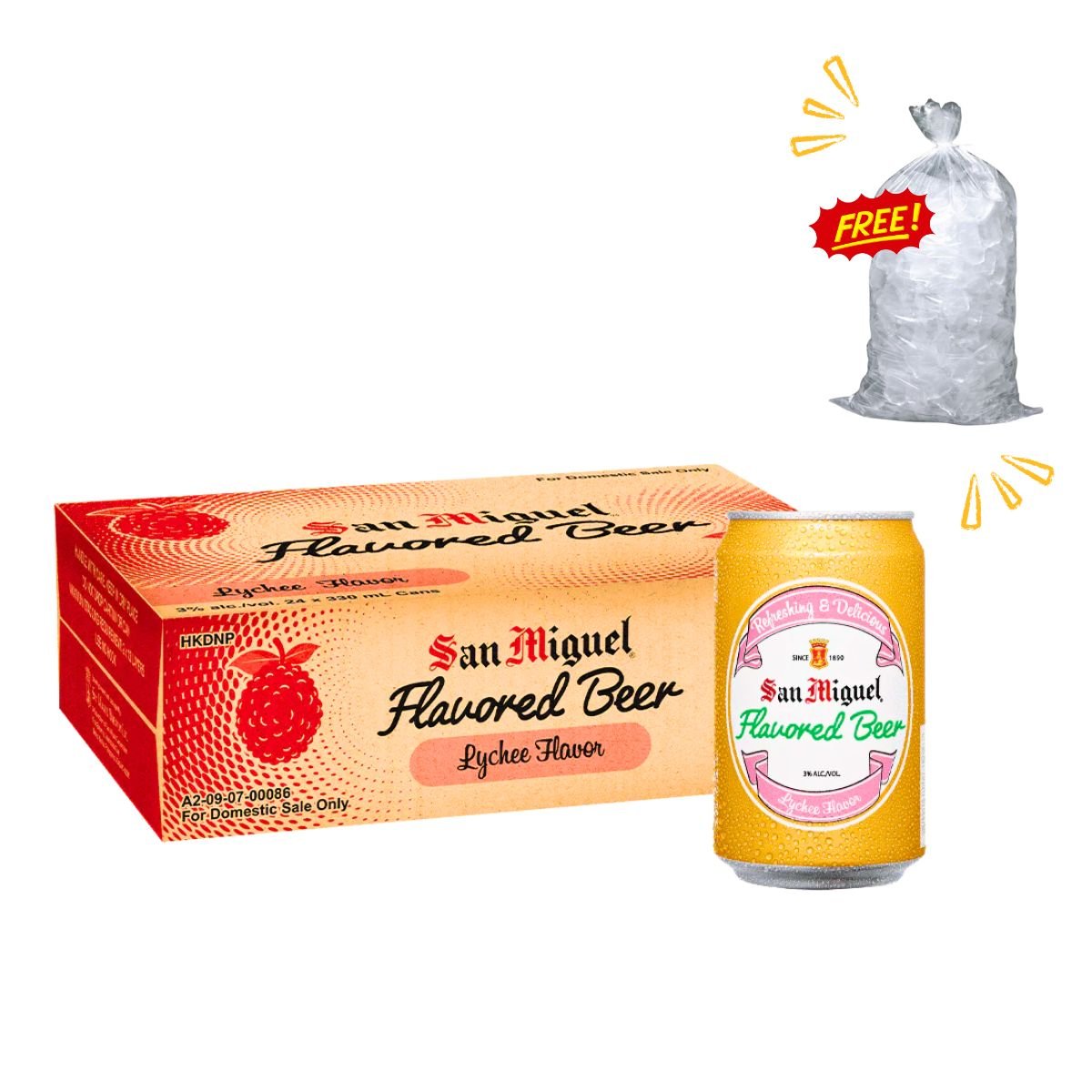 San Miguel Flavored Beer Lychee in-can 330ml 24-pack with free Tube Ice ...