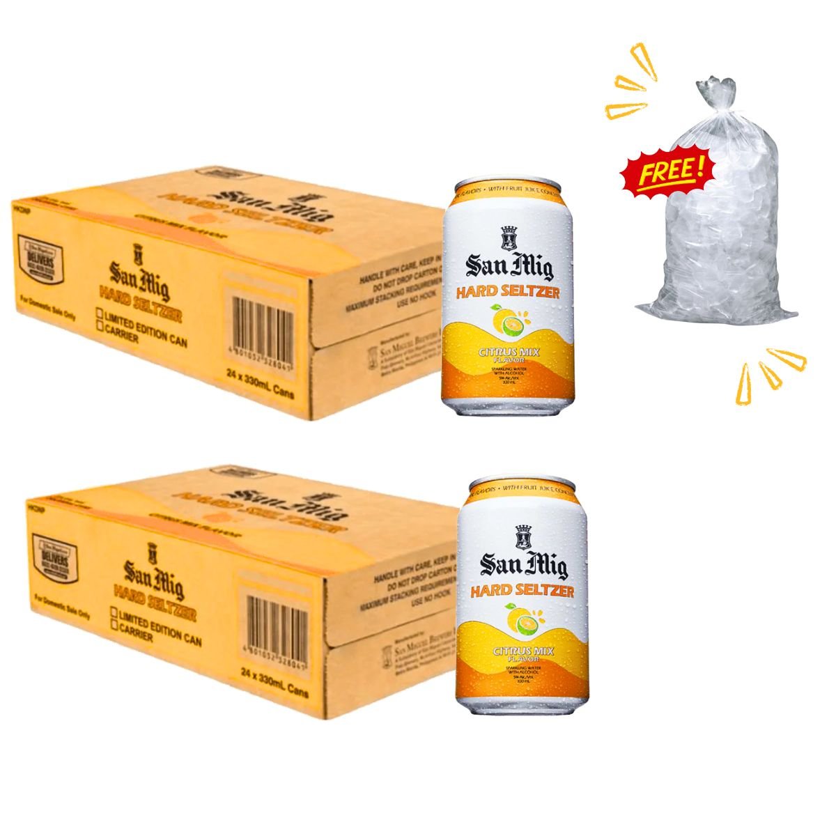 San Miguel Hard Seltzer in-can 330ml 48-pack with free Tube Ice 3kg - Happy Hour