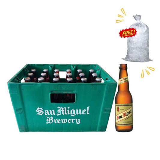 San Miguel Pale Pilsen Bottle 330ml 24-pack with free Tube Ice 3kg - Happy Hour