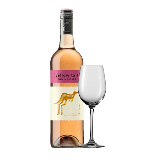 Yellow Tail Pink Moscato 750ml + wine glass - Happy Hour