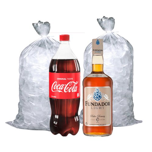 1 Fundador Light 1L + 1 Coke Regular 1.5L + Tube Ice 3kg 2-Pack - Happy Hour