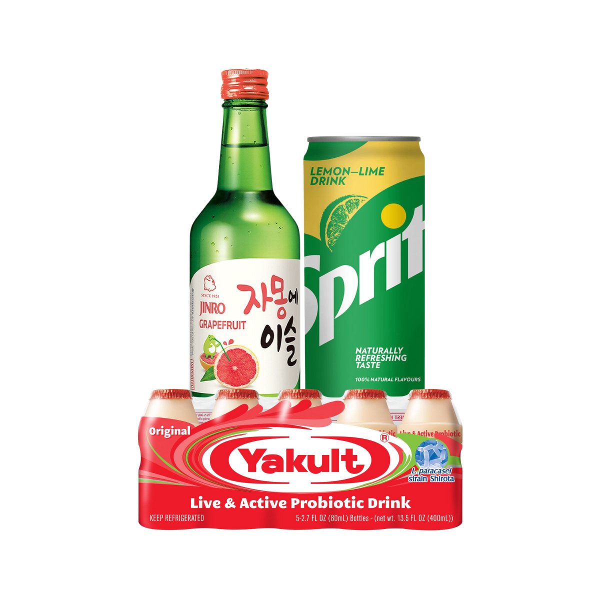 1 Jinro Grapefruit Soju + 1 Sprite in-can 325ml + 5 Yakult - Happy Hour