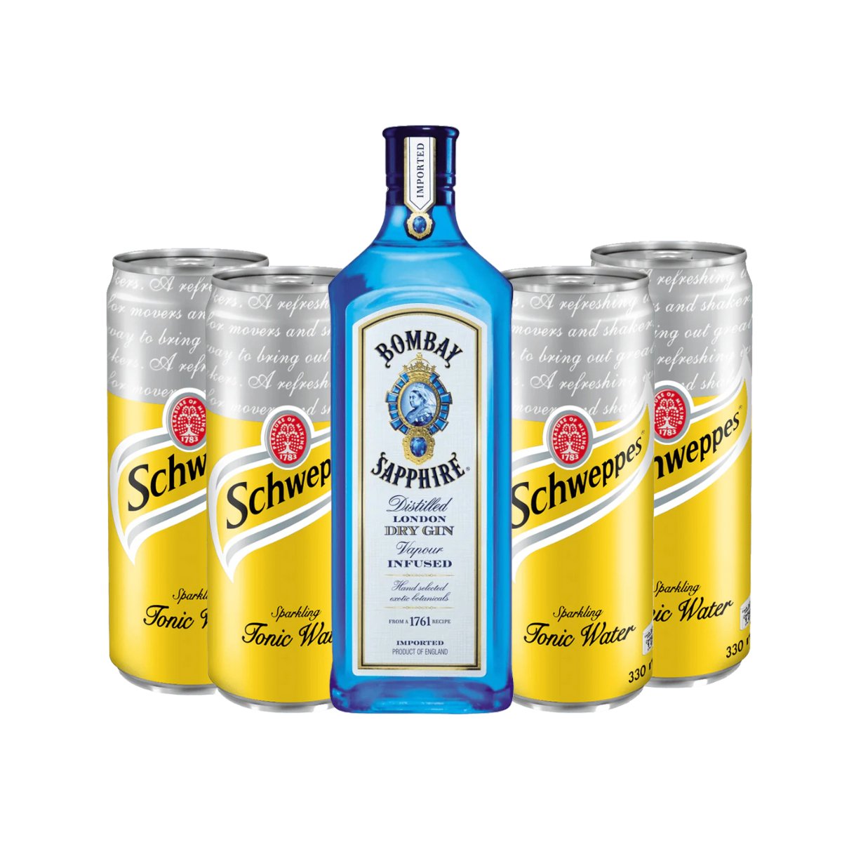 Bombay Sapphire Gin 750ml with Schweppes Tonic Water 4-pack - Happy Hour