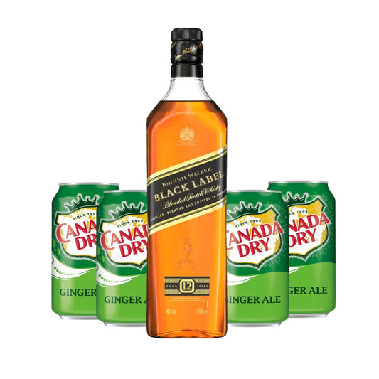 Johnnie Walker Black Label 1L with Canada Dry Ginger Ale 355ml 4-pack