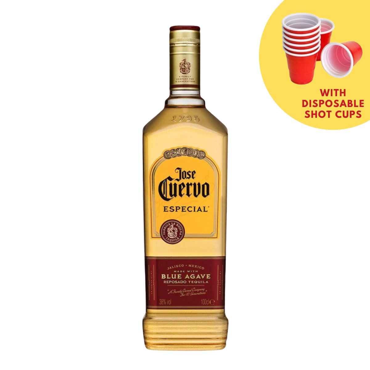 Jose Cuervo Especial Gold Tequila 1L with Mini Red Cups 2oz 10s