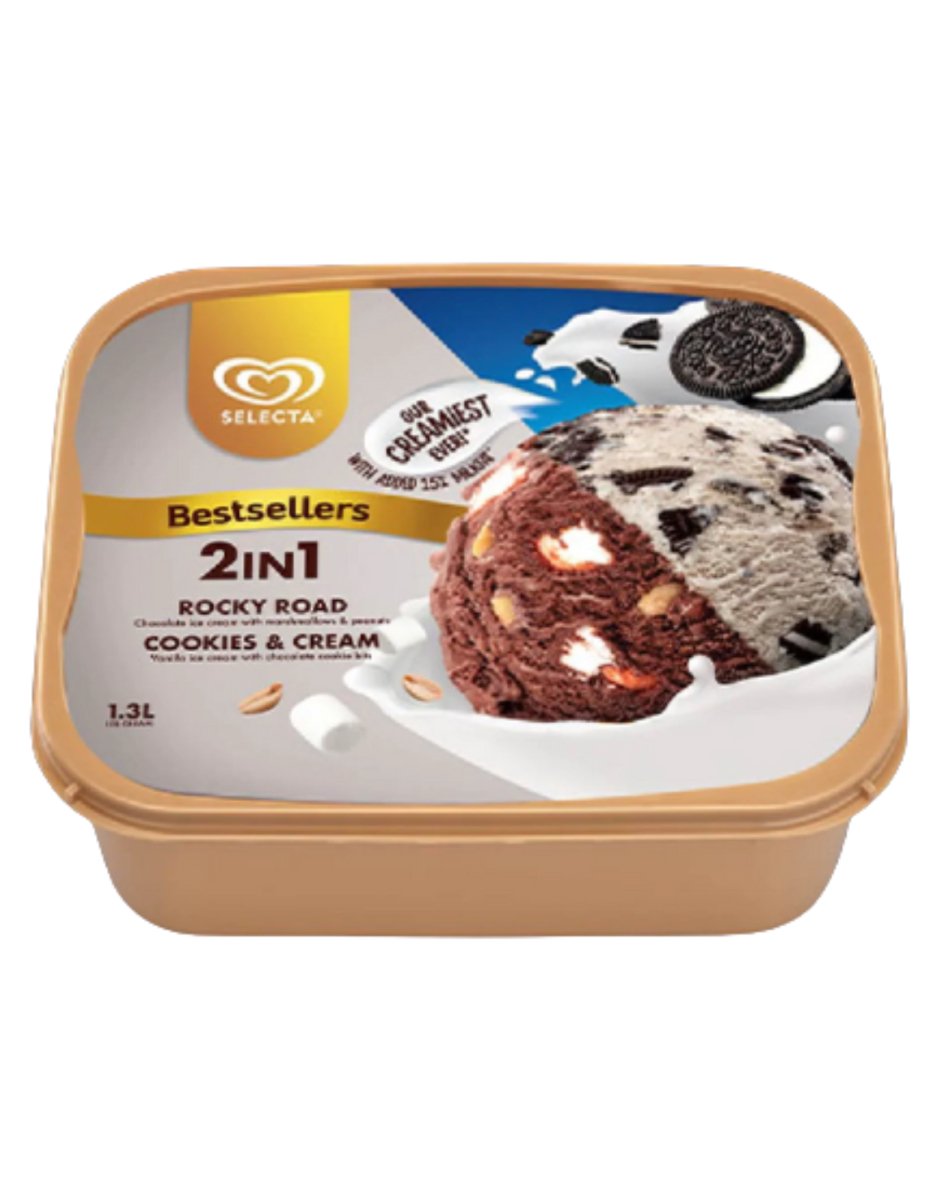 Selecta Double Supreme Ice Cream Cookies and Cream/ Rocky Road 1.3L - Happy Hour