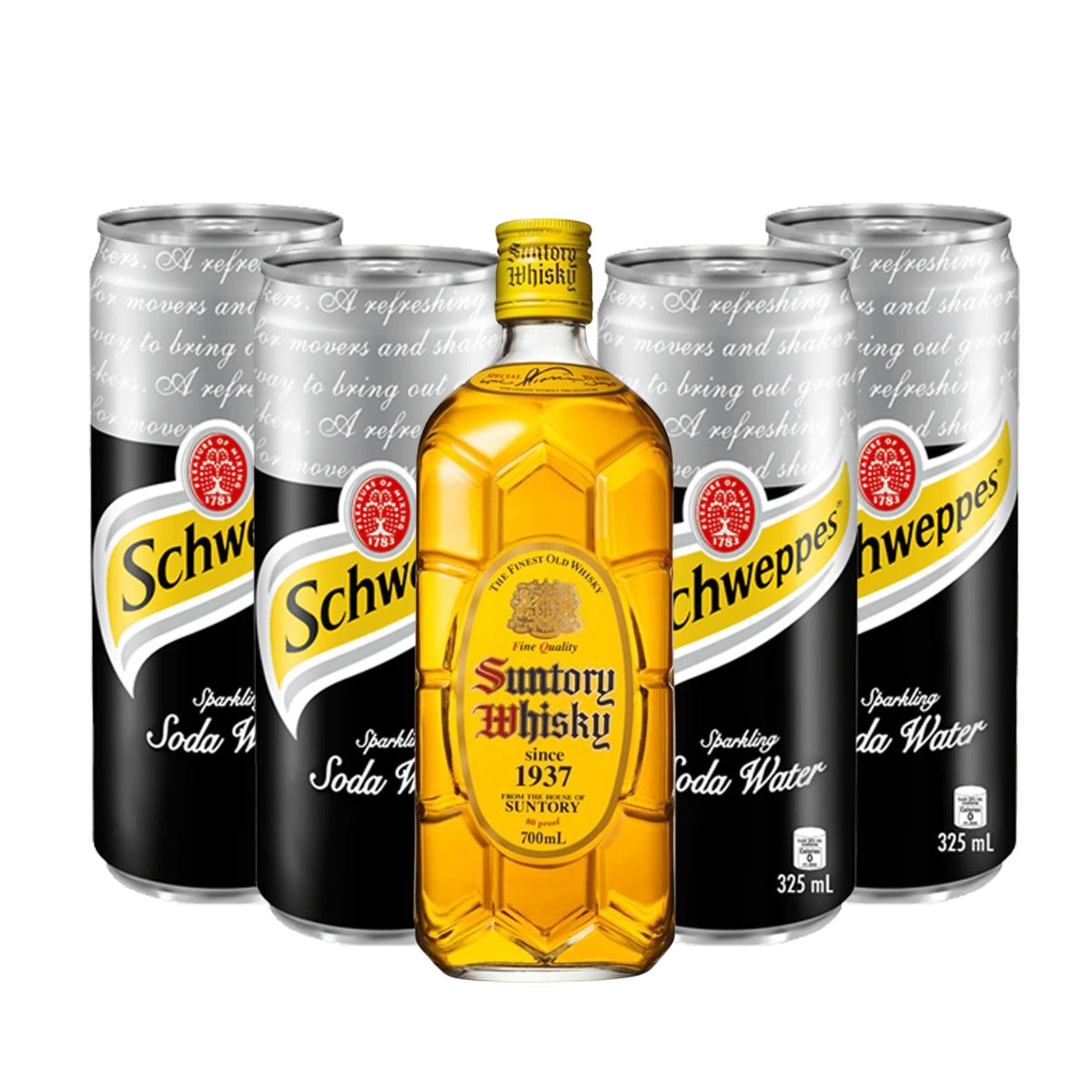 Suntory Kakubin Japanese Whisky 700ml with Schweppes Soda Water in-can 320ml 4-pack - Happy Hour